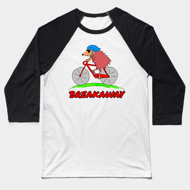 Funny Cycle Racing Cartoon Hedgehog Baseball T-Shirt by Michelle Le Grand